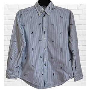 Brooks Brothers Boys M Pinstripe Blue and White Pennant Flags Preppy Old Money